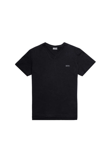 Men's black V-neck T-shirt with small chest logo