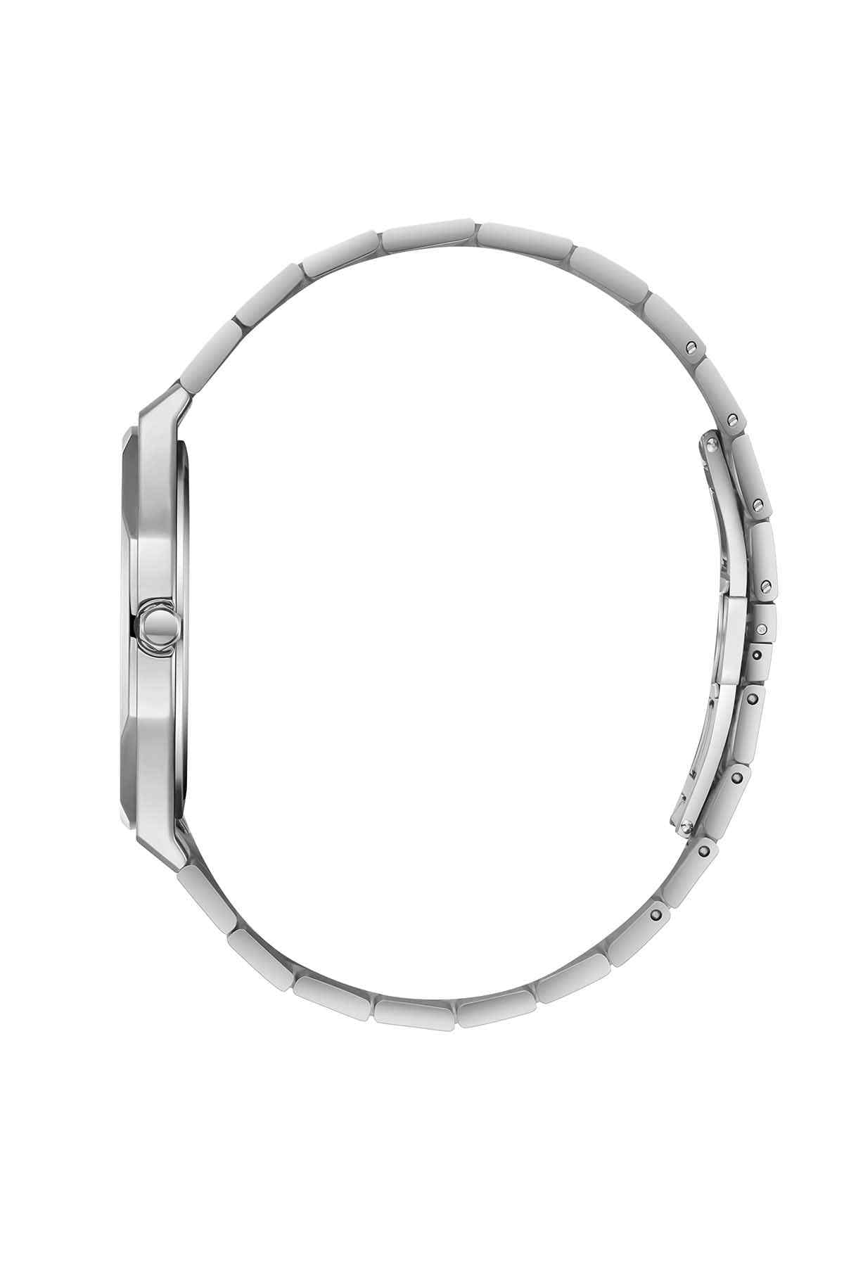 Lee Cooper silver metal watch case side view with bracelet links