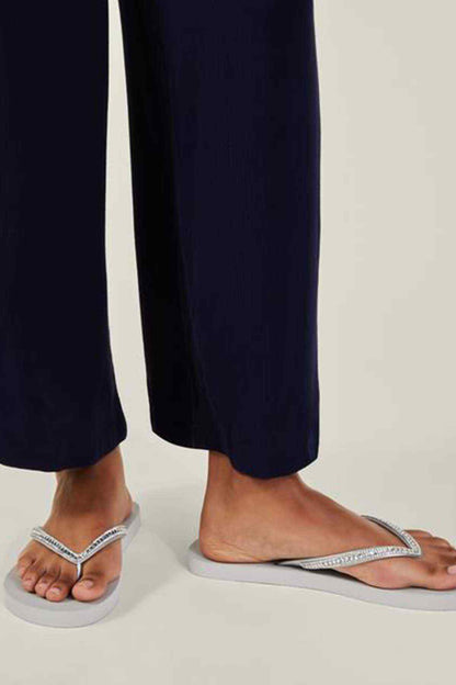 Silver rhinestone flip-flops with toe-strap