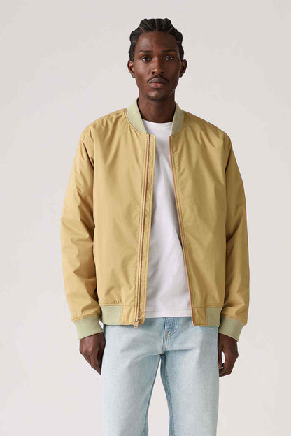Levi's men's tan zip-up bomber jacket with ribbed collar and cuffs