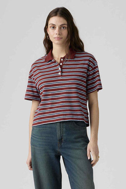 Levi's maroon striped polo shirt with button placket and short sleeves