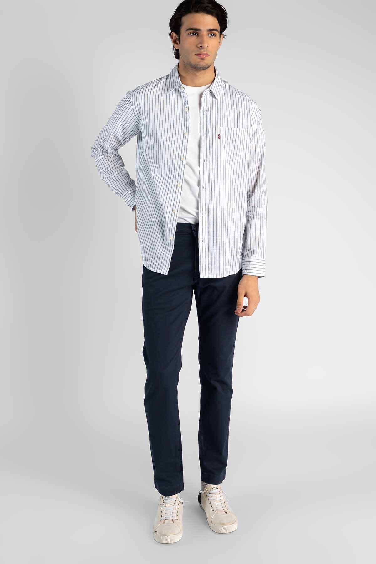 Levi's blue jeans with belt loops and straight tapered legs