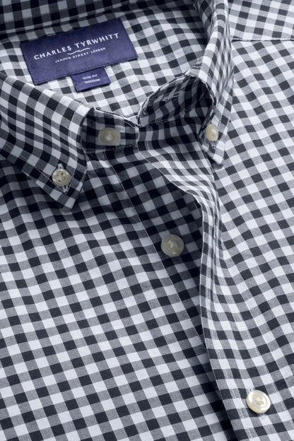 Blue check shirt with button-down collar and neck label inside