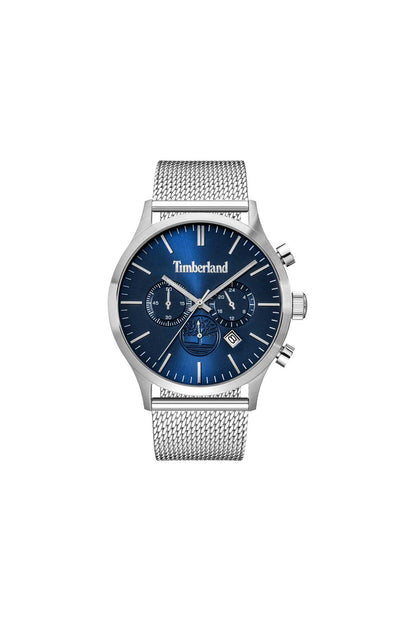 Timberland blue dial chronograph watch with silver mesh metal strap