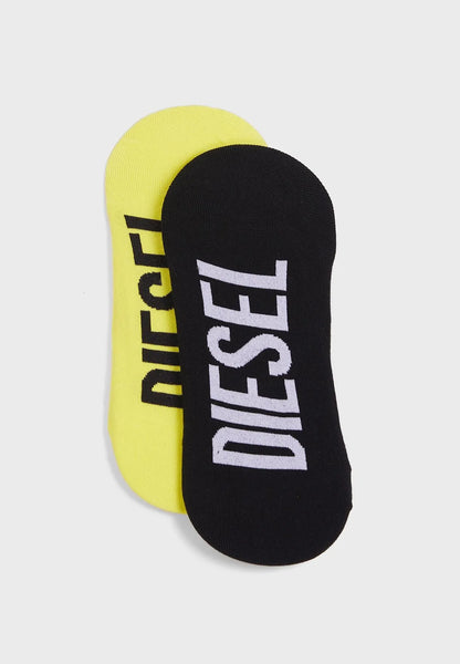 Low-cut socks in black and neon yellow with white DIESEL text