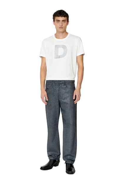 Diesel off-white crewneck T-shirt with grey D front print