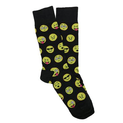 Black crew socks pair with assorted yellow emoji faces
