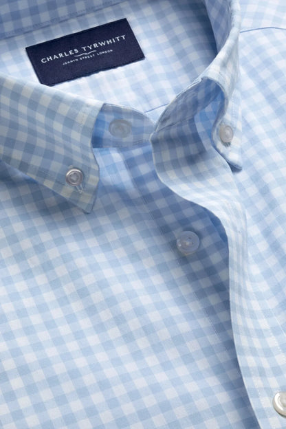 Charles Tyrwhitt light blue check dress shirt with logo neck label
