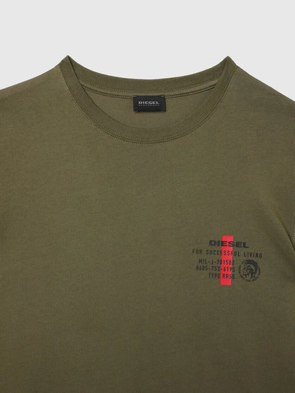 Diesel olive green T-shirt, crew neck and chest graphic detail