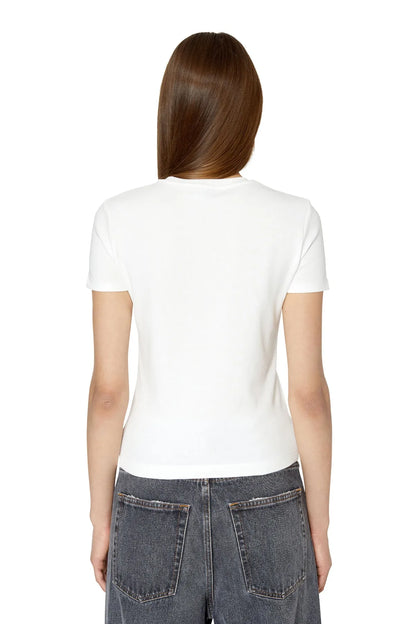 Off-white crew-neck T-shirt with back view and high neckline