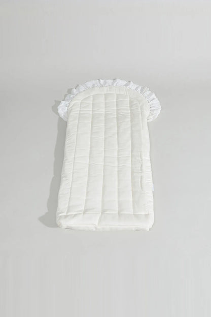 BABYSHOP cream newborn swaddle blanket with vertical quilting and ruffled border