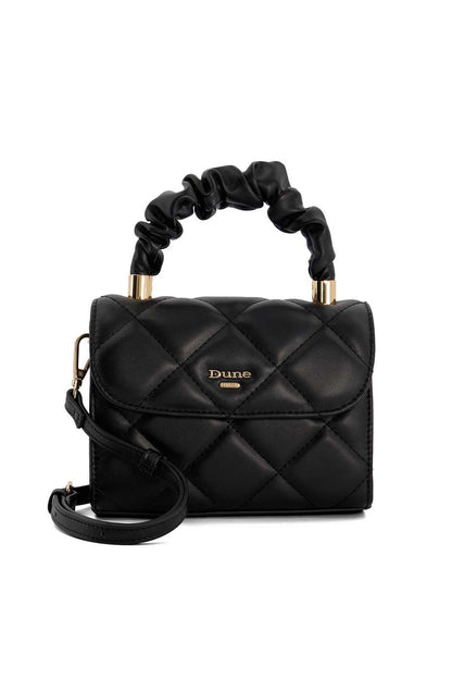 Dune London black quilted mini shoulder bag with ruched top handles