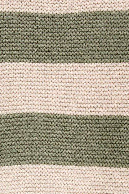 Striped knit fabric texture in cream, green, and off-white bands