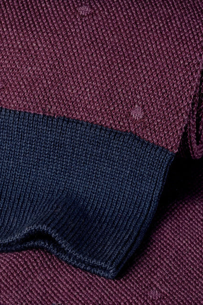 Charles Tyrwhitt burgundy knit sock with navy ribbed cuff and textured pattern