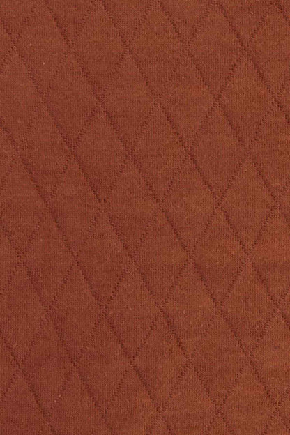Brown textured knit long-sleeve shirt fabric with diamond pattern