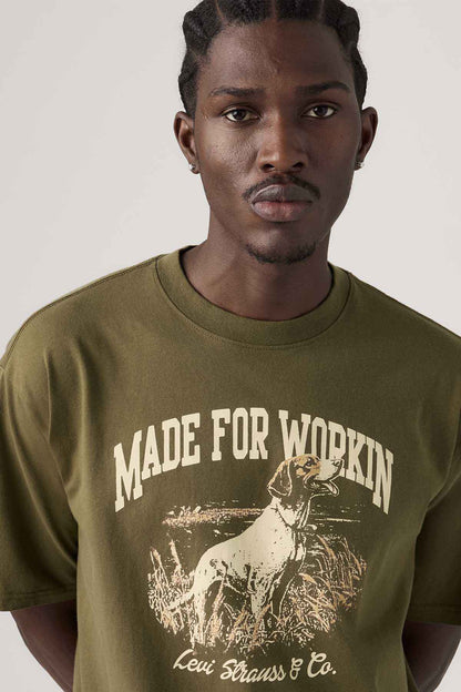 Olive green T-shirt with large front cowboy graphic and text