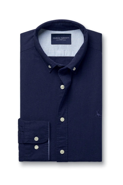 Charles Tyrwhitt men's dark blue dress shirt, button front, spread collar, striped inner yoke