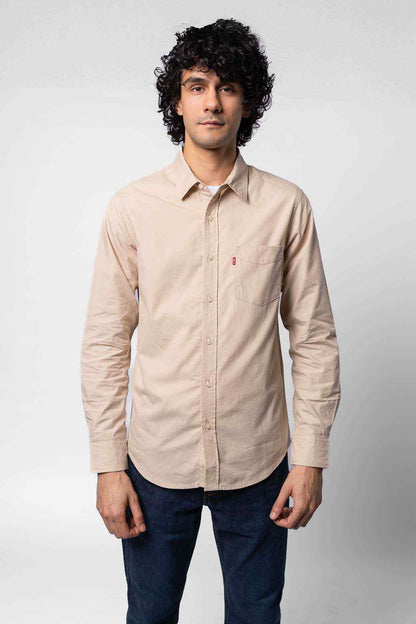 Levi's men's button-up shirt, light tan, long sleeves, chest pocket