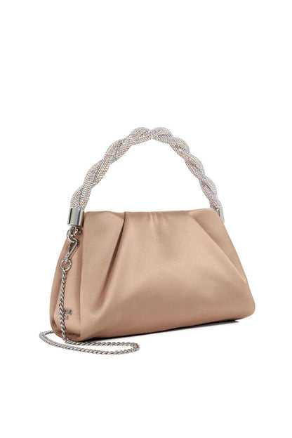 Mink mini shoulder bag angled view with chain shoulder strap and side hardware