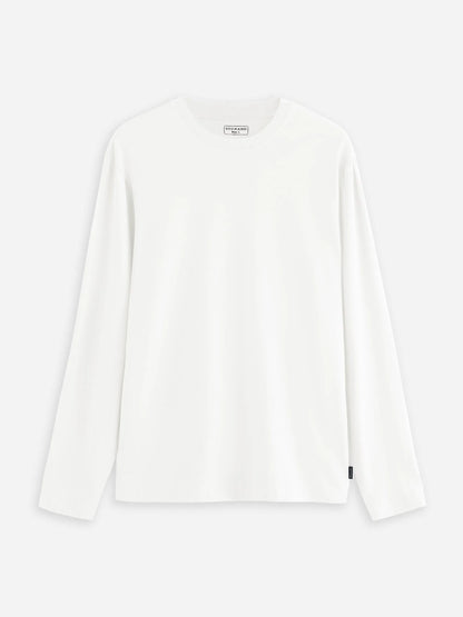 White cotton long-sleeve crewneck T-shirt, plain front