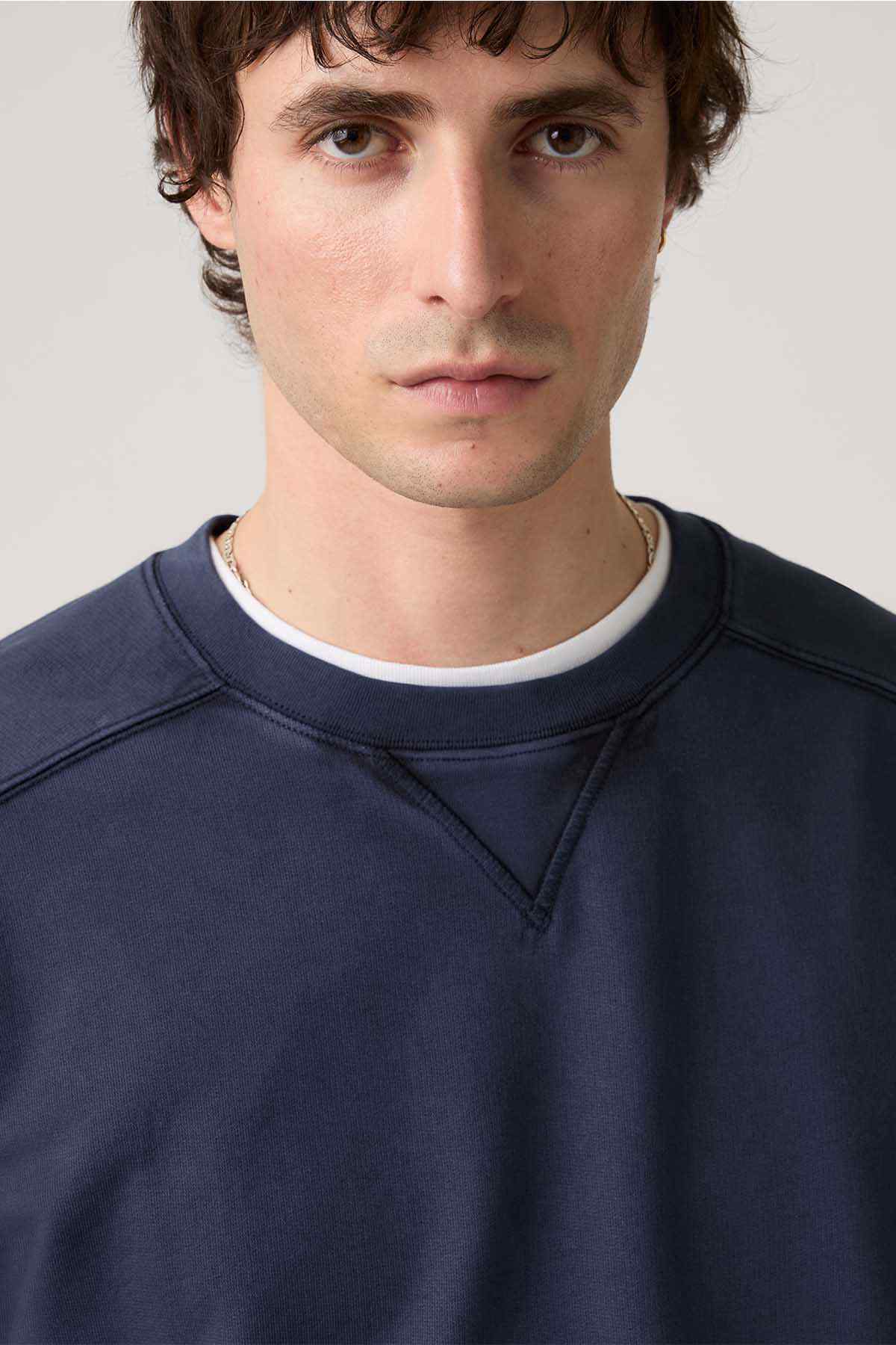 Levi's crewneck sweatshirt close-up with seam detail near collar