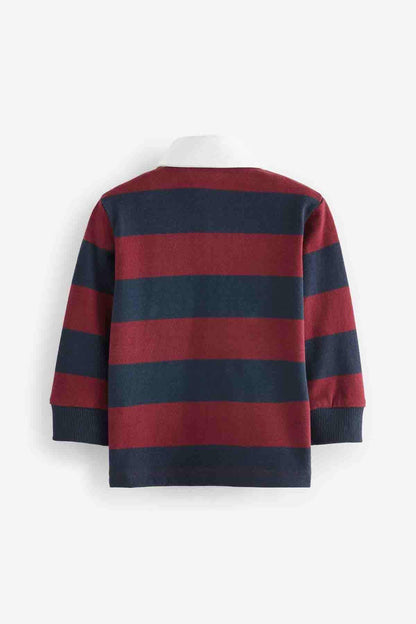 NEXT navy and red striped long-sleeve polo shirt, back view