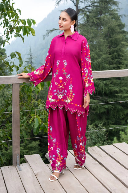 Dhaga floral kurta set with pink tunic, printed bell sleeves, and loose matching pants