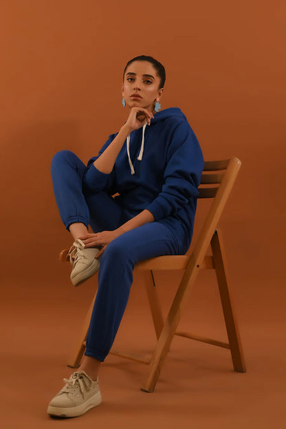 Dhaga blue tracksuit: hoodie with drawstring hood and matching joggers
