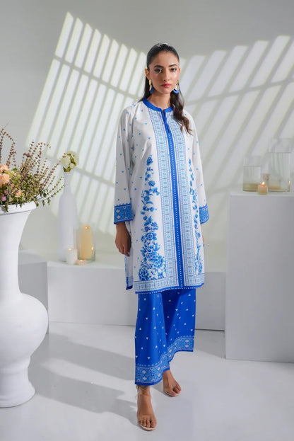 Dhaga blue floral printed kurta with matching blue patterned pants set