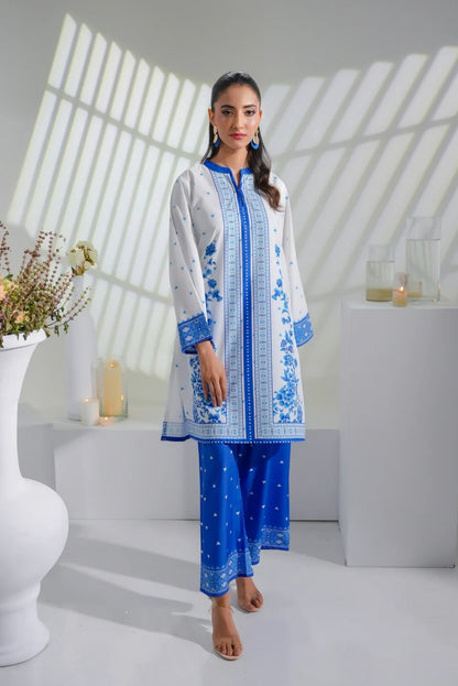 Dhaga blue vertical panel print kurta with floral motifs, matching blue pajama pants