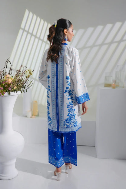 Dhaga blue-and-white printed kurta tunic with floral details, paired with blue pants