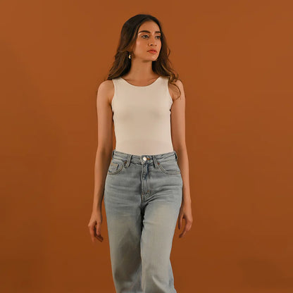 White sleeveless tank top with crew neck