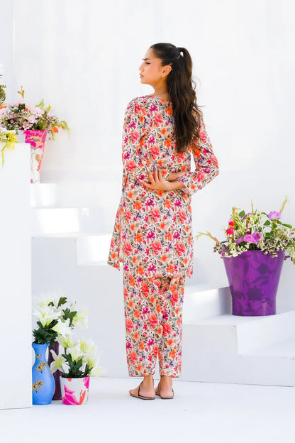 Dhaga floral long-sleeve kurta and matching pants, side profile view