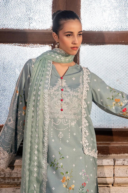 Dhaga mint green embroidered kurta with floral yoke and scalloped lace detail