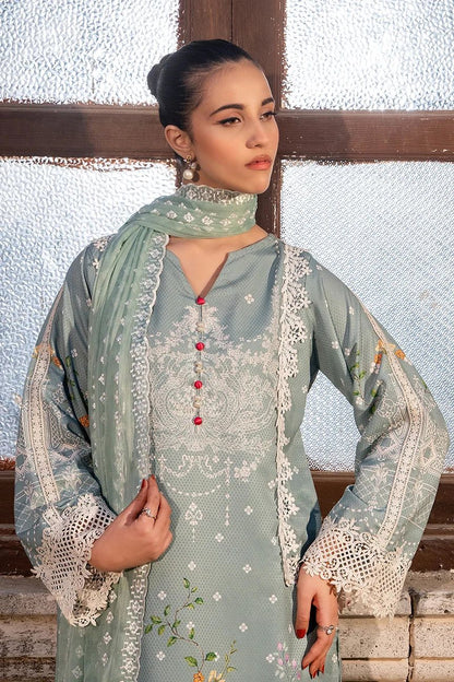 Dhaga mint green embroidered kurta with lace neckline and long sheer sleeves