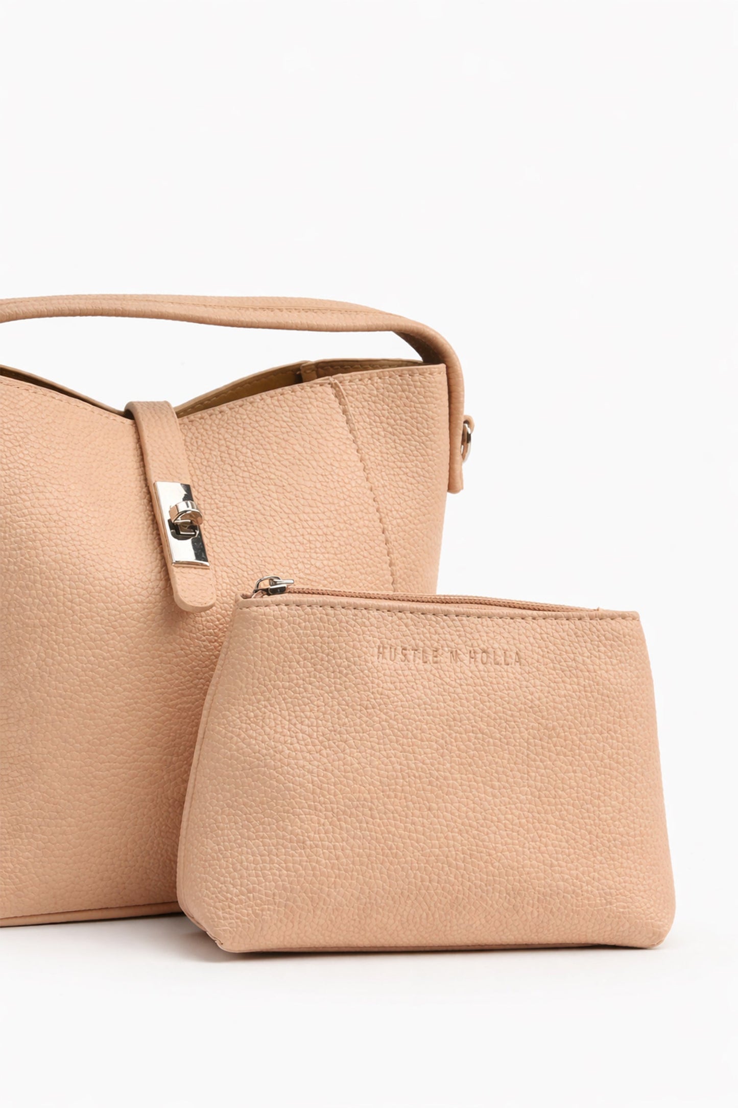 Pink Structured Bucket Bag with Detachable Pouch - Hustle N Holla