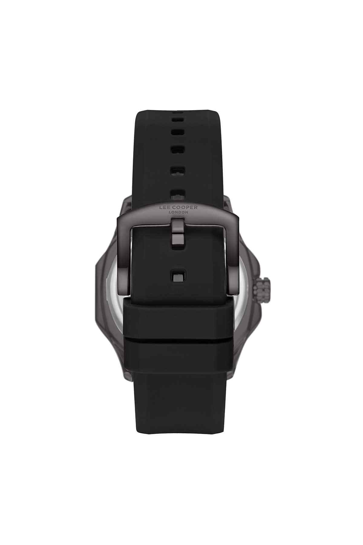 Lee Cooper black watch with chunky bezel and black silicone strap