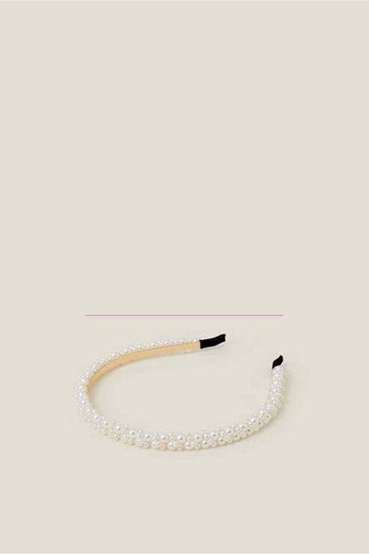 Pearl beaded headband with black inner prongs, curved wide band