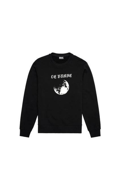 Black crewneck sweatshirt with front moon graphic and ICE BRANE logo