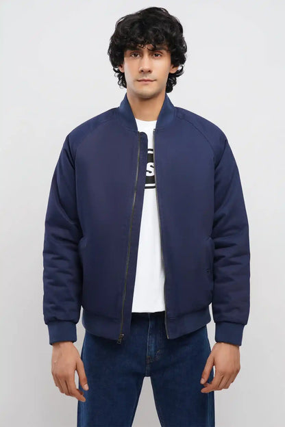 Levi's navy zip-up bomber jacket with ribbed cuffs and collar