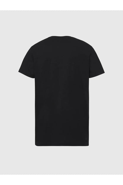 Black crew-neck T-shirt back view with plain design