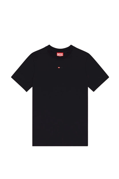 Black Diesel crew-neck T-shirt with small red chest logo.