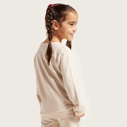 Kids' light grey long-sleeve top and jogger pants, side view