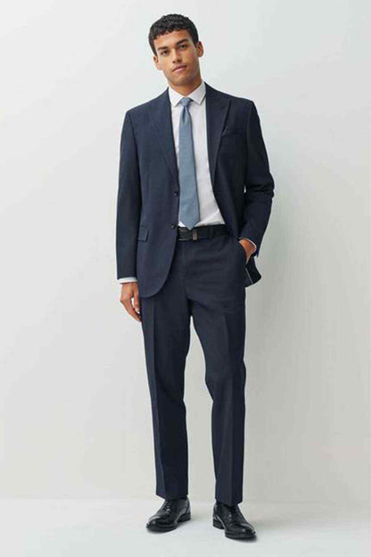 Navy tailored suit with blazer and trousers, formal menswear set