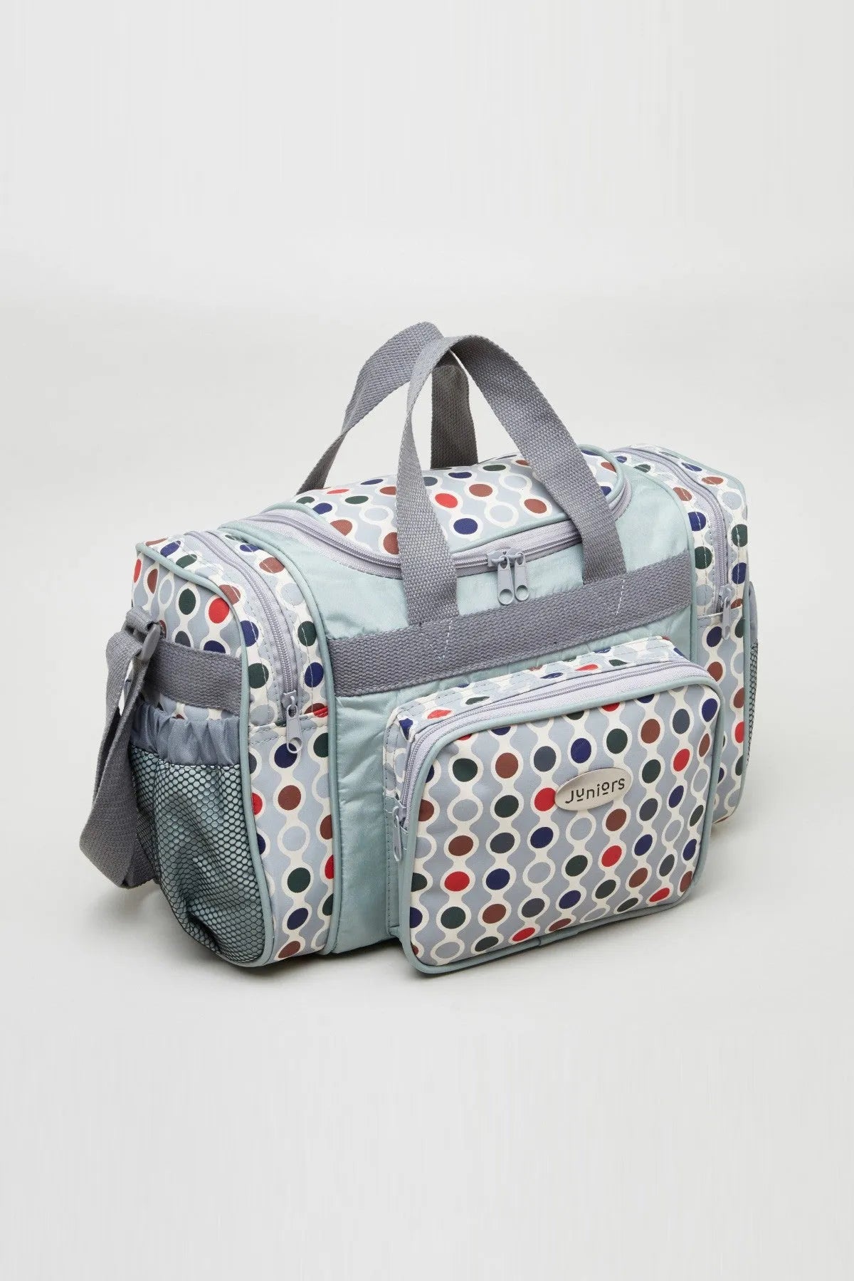 BABYSHOP light blue and grey patterned baby duffel bag with attached front pouch