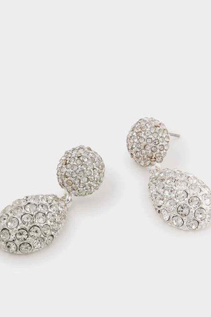 Silver-tone rhinestone drop earrings, round stud with stacked teardrop dangles