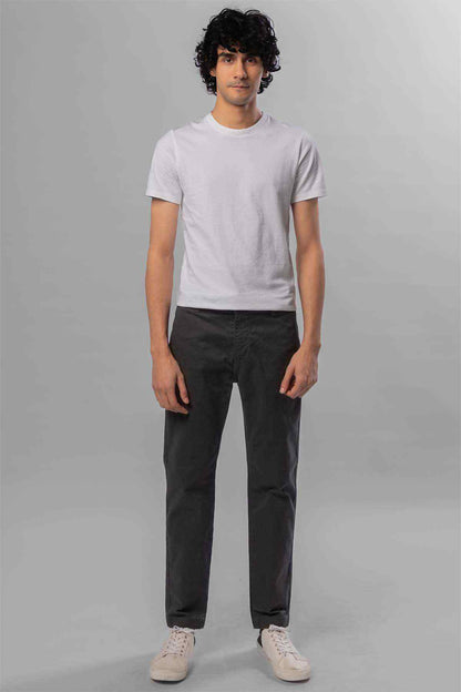 Dark jeans front view with belt loops and relaxed straight fit