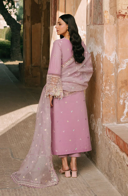 Lavender embroidered long dress with long sleeves and flowing sheer dupatta