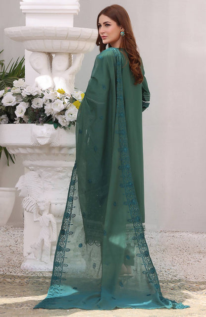 Women's dark green embroidered tunic with long dupatta, side view