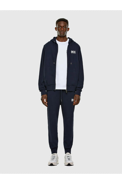 Dark blue Diesel zip-up hoodie with drawstring hood and front kangaroo pocket